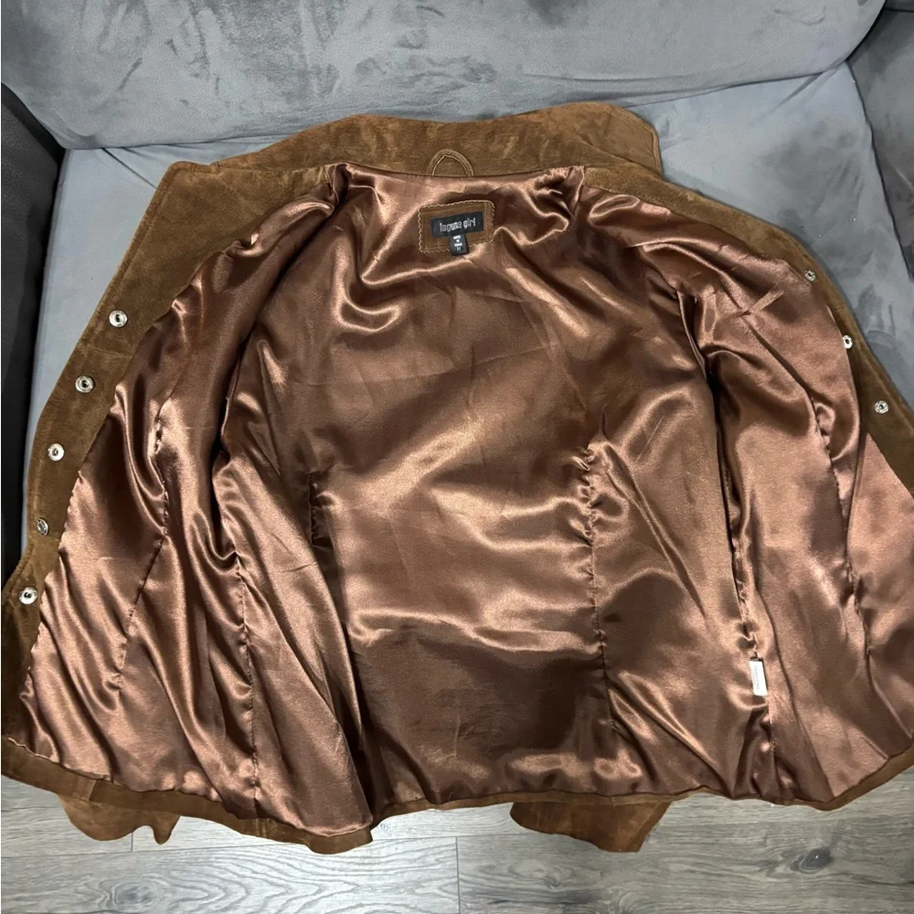 LAGUNA GIRL VINTAGE RETRO GENUINE SUEDE Brown Coat Lined Snap Closure Size M - Picture 5 of 12
